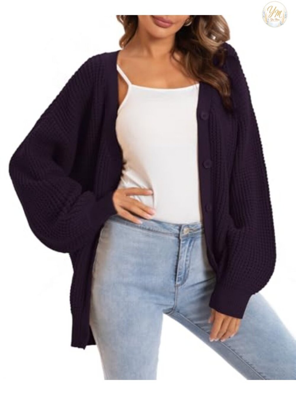 100% Cotton Oversized Cardigan Button Down V-Neck Sweater
